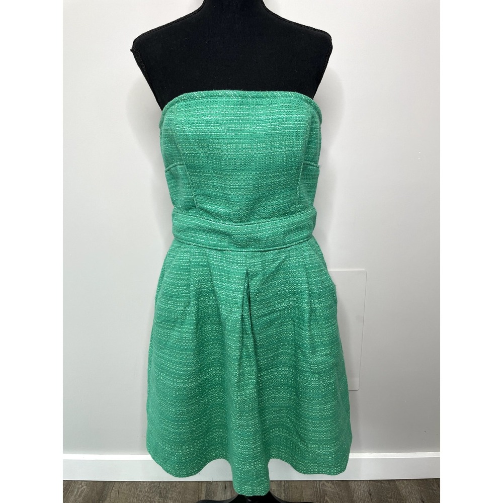 Banana Republic Green Tweed Strapless Cocktail Dress Pockets Wedding Guest 12 - Picture 3 of 12
